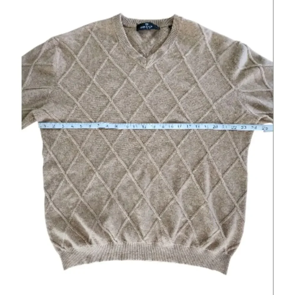 Bugatchi Diamond Stitch Cashmere Knit Tan V-neck Sweater Men's Size Large